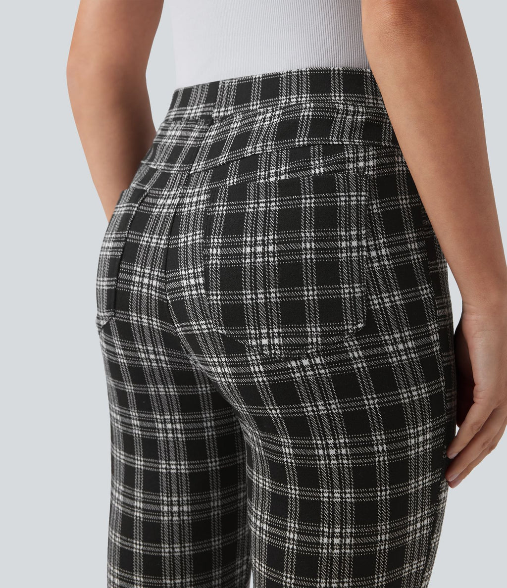 Halara Flex™ Pantalon skinny tailleur taille haute à motif pied-de-poule avec poches arrière
