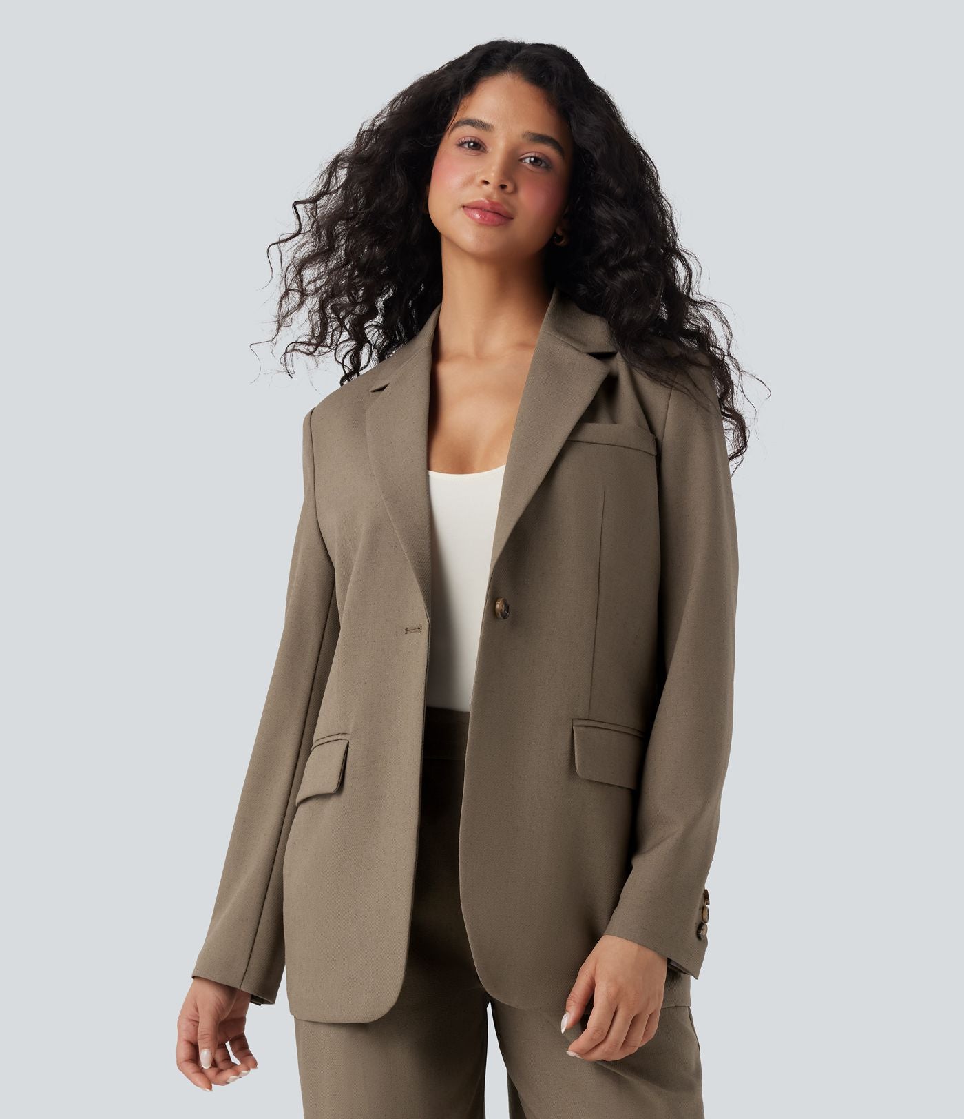 Blazer de travail lin col cranté manches longues avec poches
