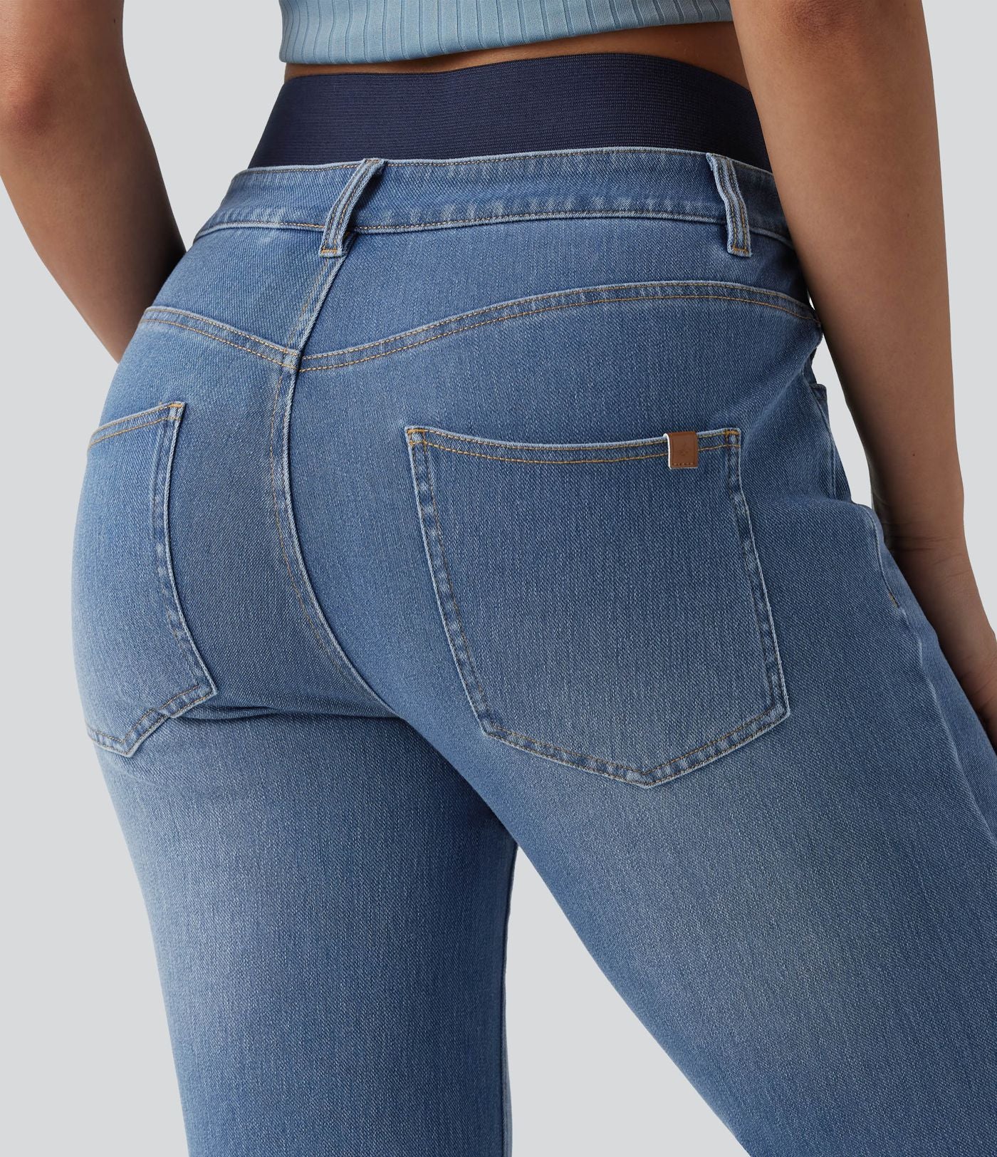 Jean évasé décontracté Halara Flex™ double ceinture gainant taille haute avec poches