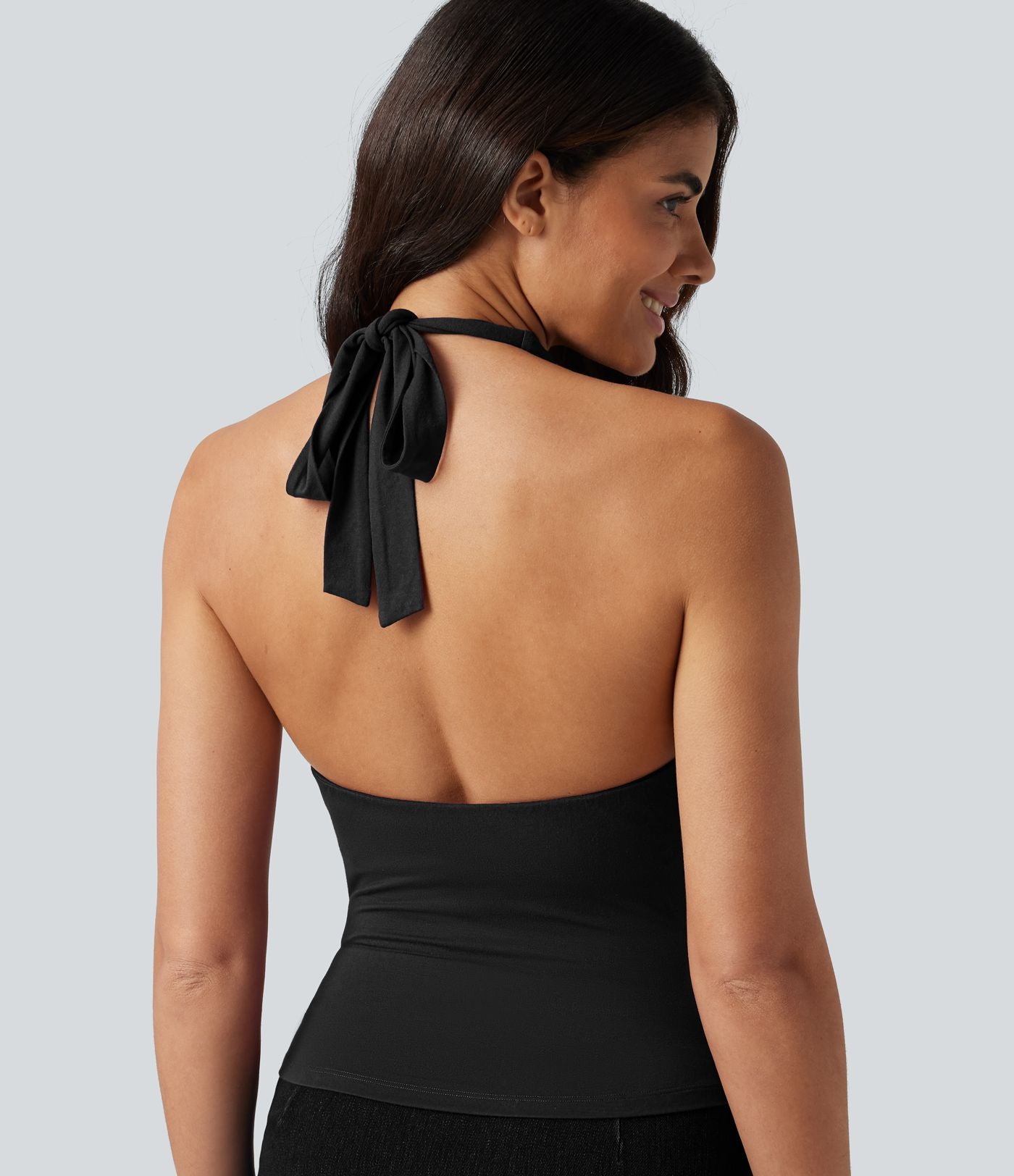 Débardeur casual dos nu à col halter avec lien à nouer et coussinets amovibles