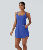 Robe de sport yoga mini 2-pièces SoftlyZero™ Plush à découpes avec poche A-C