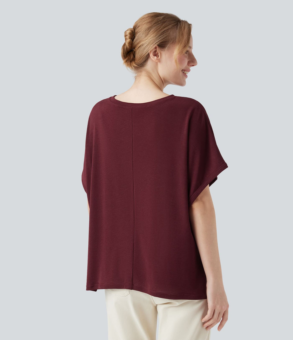 T-shirt col rond manches chauve-souris coupe décontractée