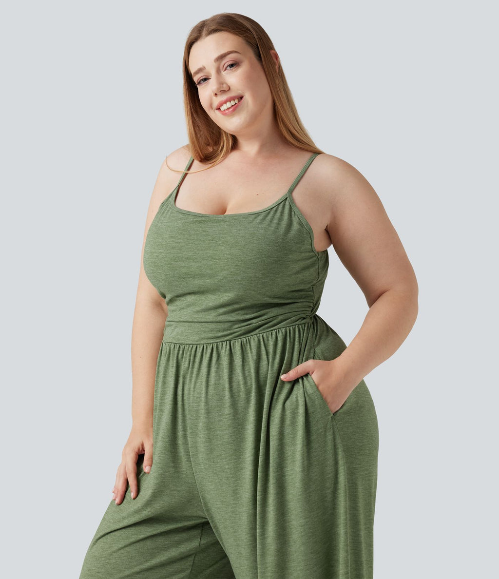 Combinaison grande taille chinée à jambes larges avec détails froncés, poches, coussinets amovibles et accès facile Easy Peasy