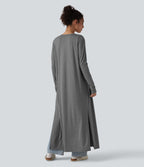 Manteau long décontracté à manches longues chiné avec fentes latérales