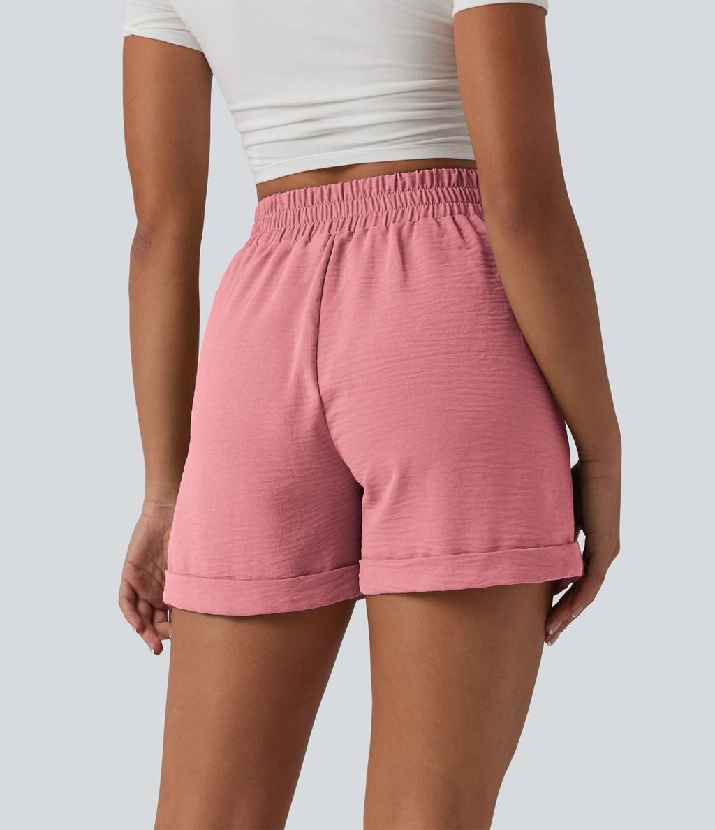 Short détente effet lin taille haute, entrejambe 10cm avec poches