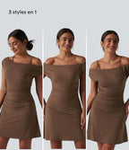 Robe de yoga active 2 en 1 SoftlyZero™ à épaules dénudées, bretelles amovibles et soutien-gorge intégré, avec poches - Facile à porter