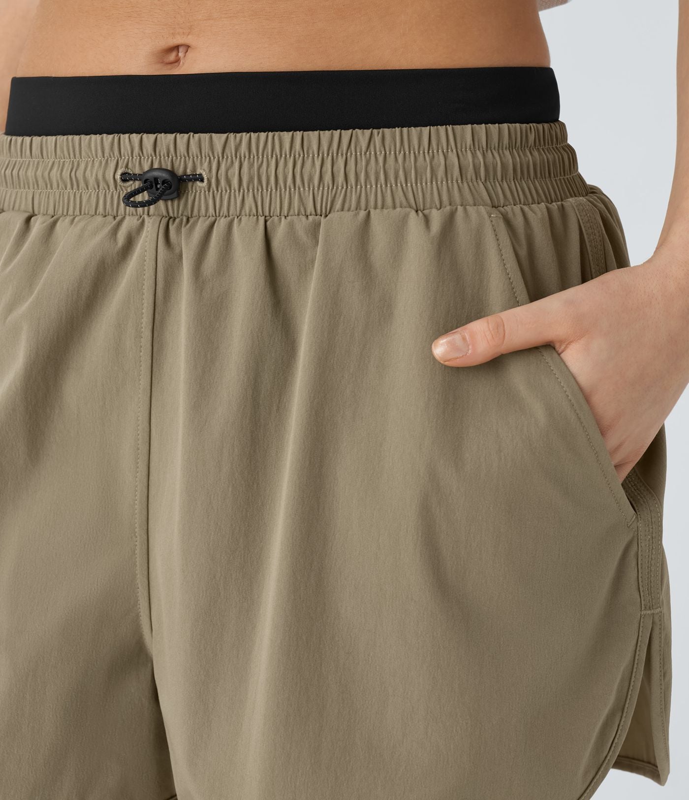 Short Randonnée 2-en-1 à Taille Mi-Haute Bloc de Couleur Réfléchissant Cordon de Serrage Ajustable Multiples Poches et Ourlet Courbé