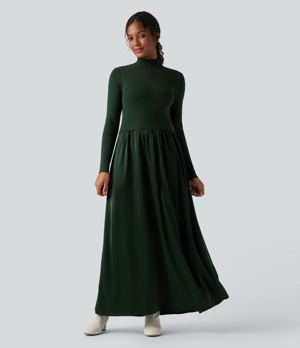 Robe pull longue tailleur col montant manches longues