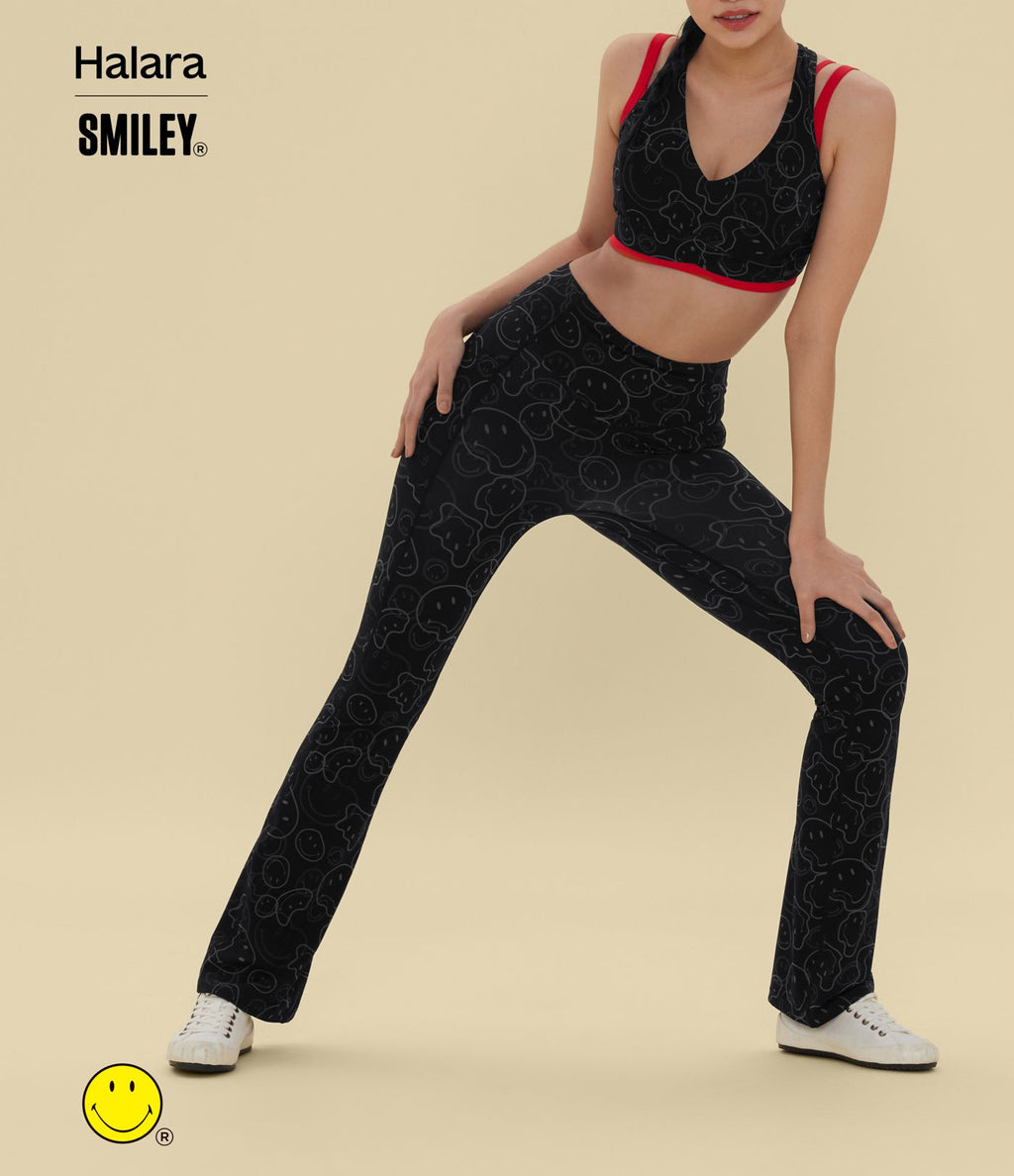 Legging de training bootcut Halara X Smiley® Halara UltraSculpt™ taille haute push-up froncé ventre plat avec poches