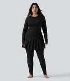 Legging-jupe grande taille à étriers de danse avec mesh contrastant plissé taille haute séchage rapide Breezeful™ et poches