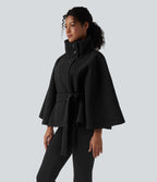 Manteau cape de travail à col montant, manches longues et ceinture