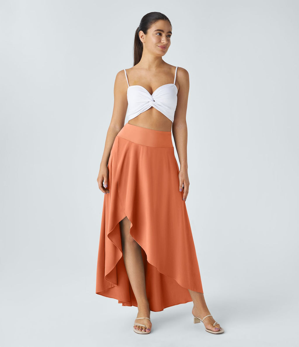 Jupe Longue Casual Breezeful™ Taille Haute à Volants 2en1 Fluide Sèchement Rapide Quotidien Maxi