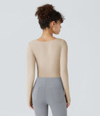 Bodysuit de Travail Tricot Côtelé Col Carré Manches Longues Boutonné Silhouette Élancée