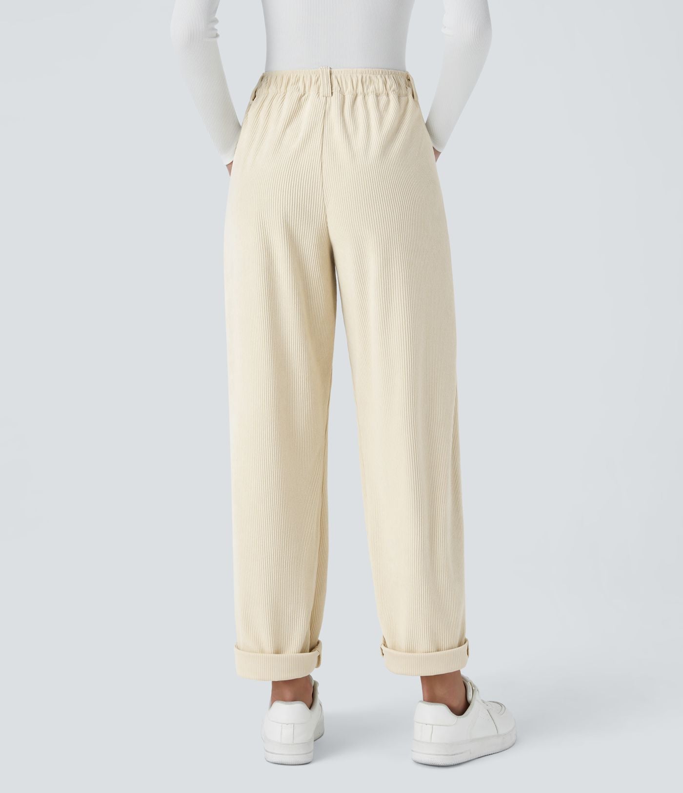 Pantalon en velours côtelé décontracté taille moyenne avec poches latérales