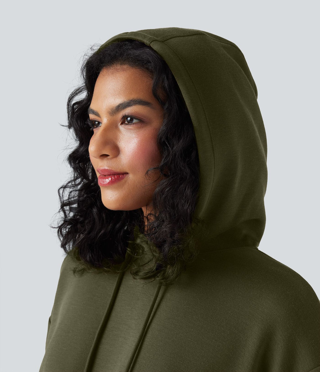 Robe décontractée SpacerTek™ mini à manches longues, effet froncé avec capuche