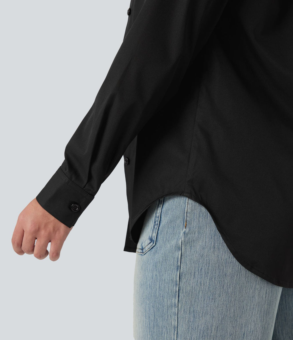 Chemise tailleur col chemise ourlet arrondi manches longues avec poche poitrine