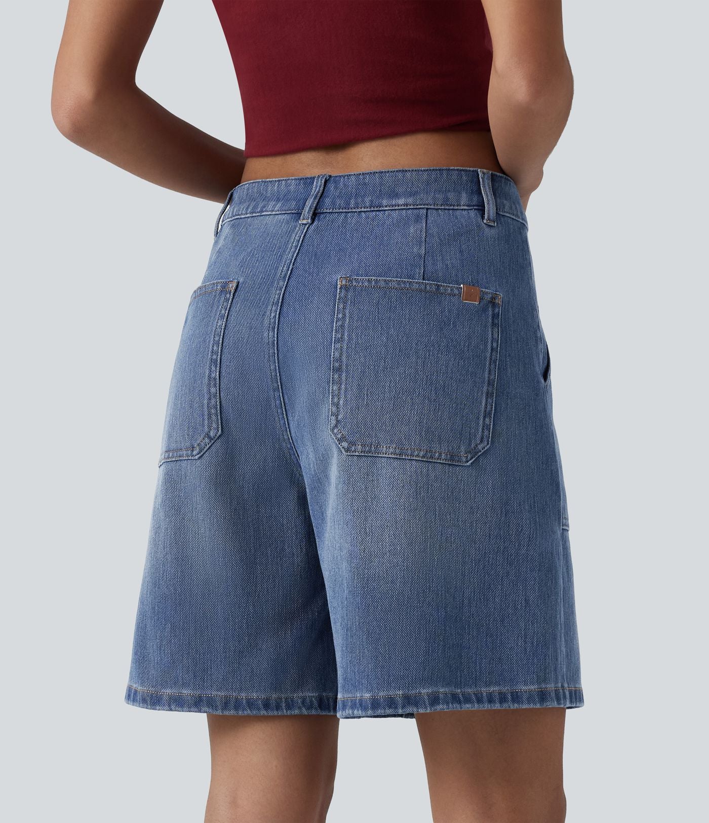 Short en jean Halara Flex™ mi-taille ample délavé décontracté avec poches