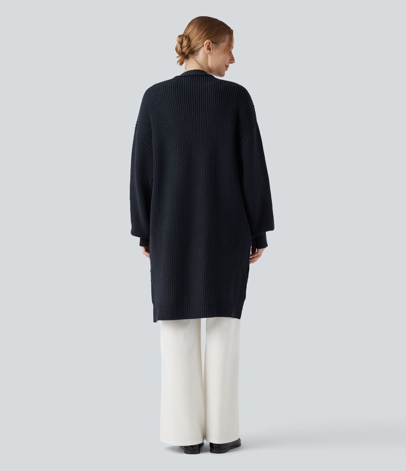 Cardigan long manches évêque avec fentes et découpes