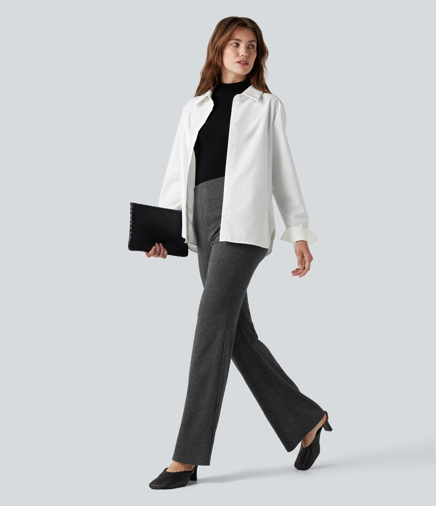 Halara Flex™ Pantalon tailleur évasé pied-de-poule taille haute avec poches