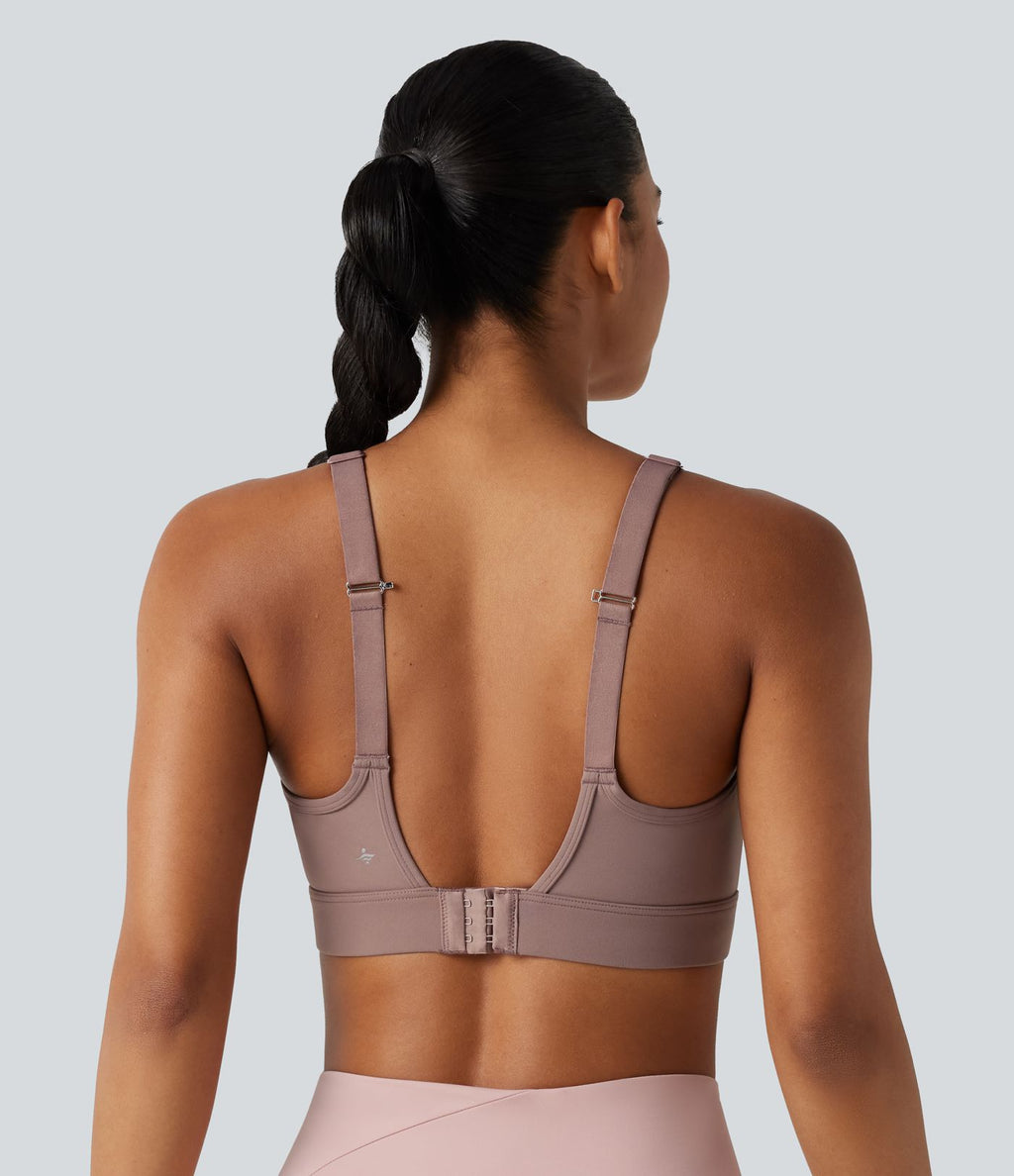 Brassière de sport d'entraînement maintien moyen col U dos nu avec boucle ajustable et [coque moulée 3D]