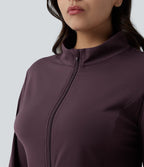 SoftlyZero™ Veste de randonnée grande taille ajustée zippée plissée à col montant avec passants pouces et poches - UPF50+