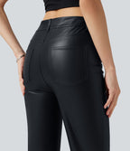 Pantalon bootcut taille mi-haute en simili stretch avec poches
