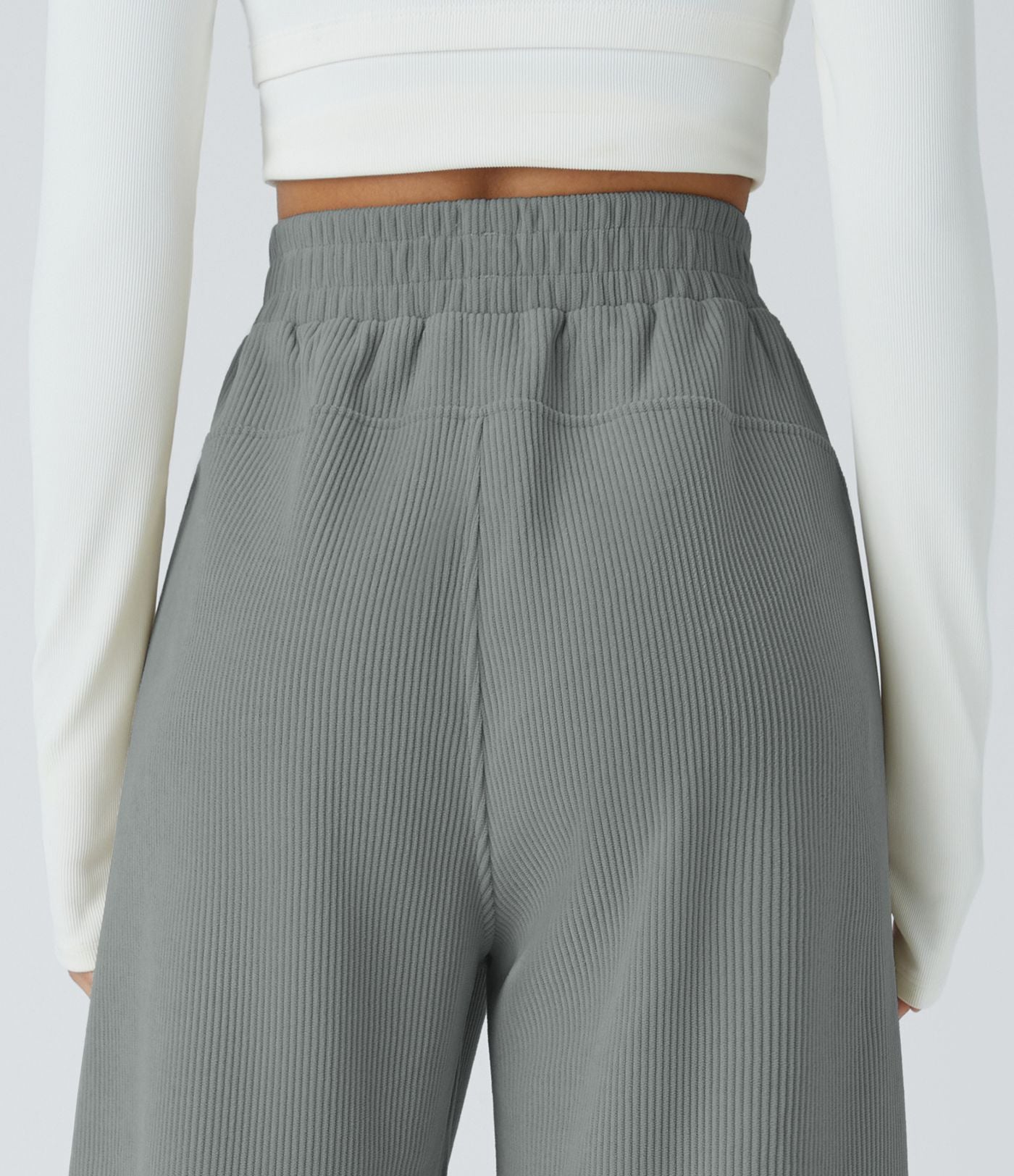 Pantalon velours côtelé de jogging décontracté à taille haute avec poches latérales