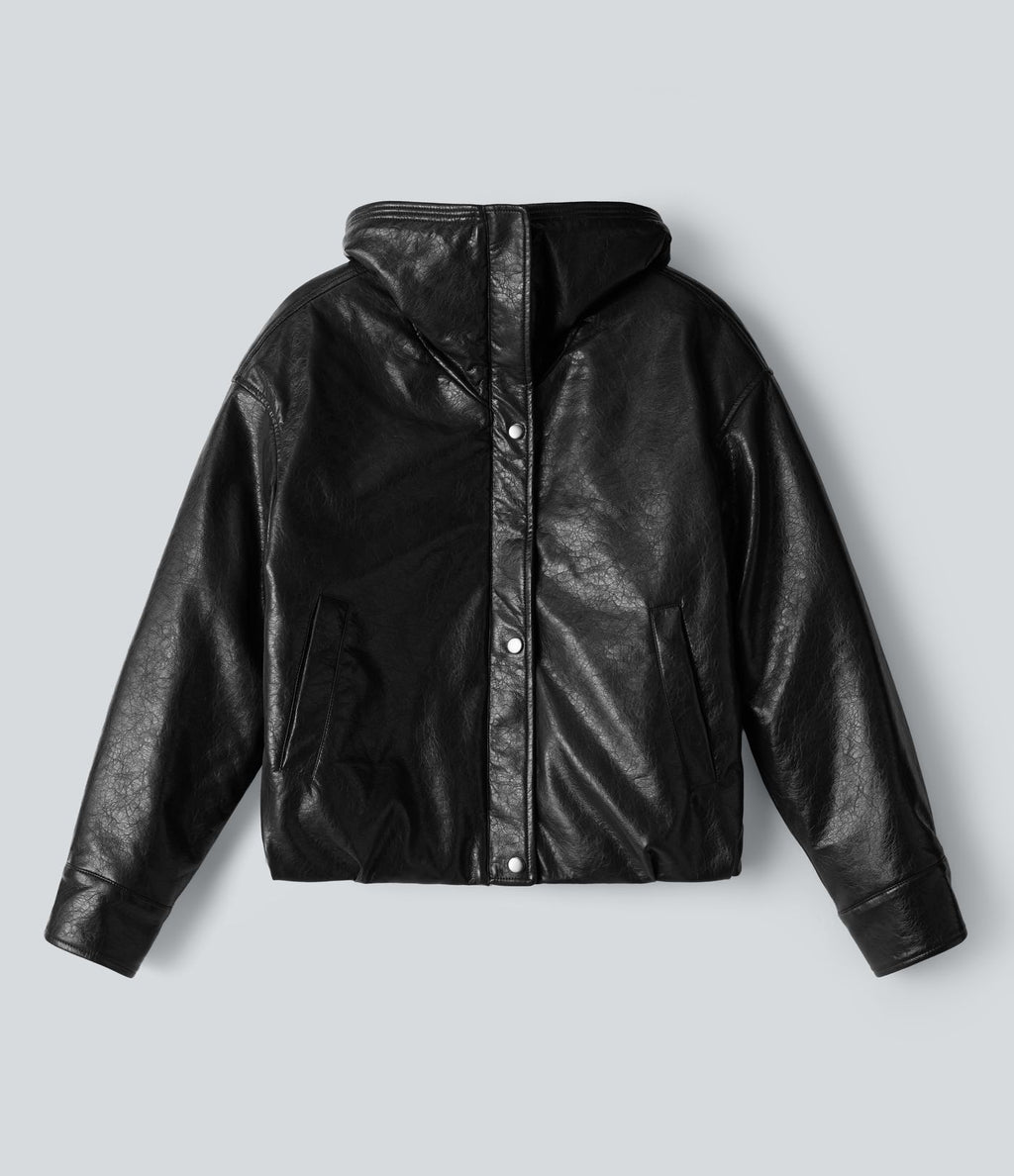 Veste casual en simili cuir à col en fausse fourrure et fermeture éclair avec poches