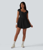 Robe de tennis courte 2 en 1 à manches courtes crantées avec poche - Édition Easy Peezy