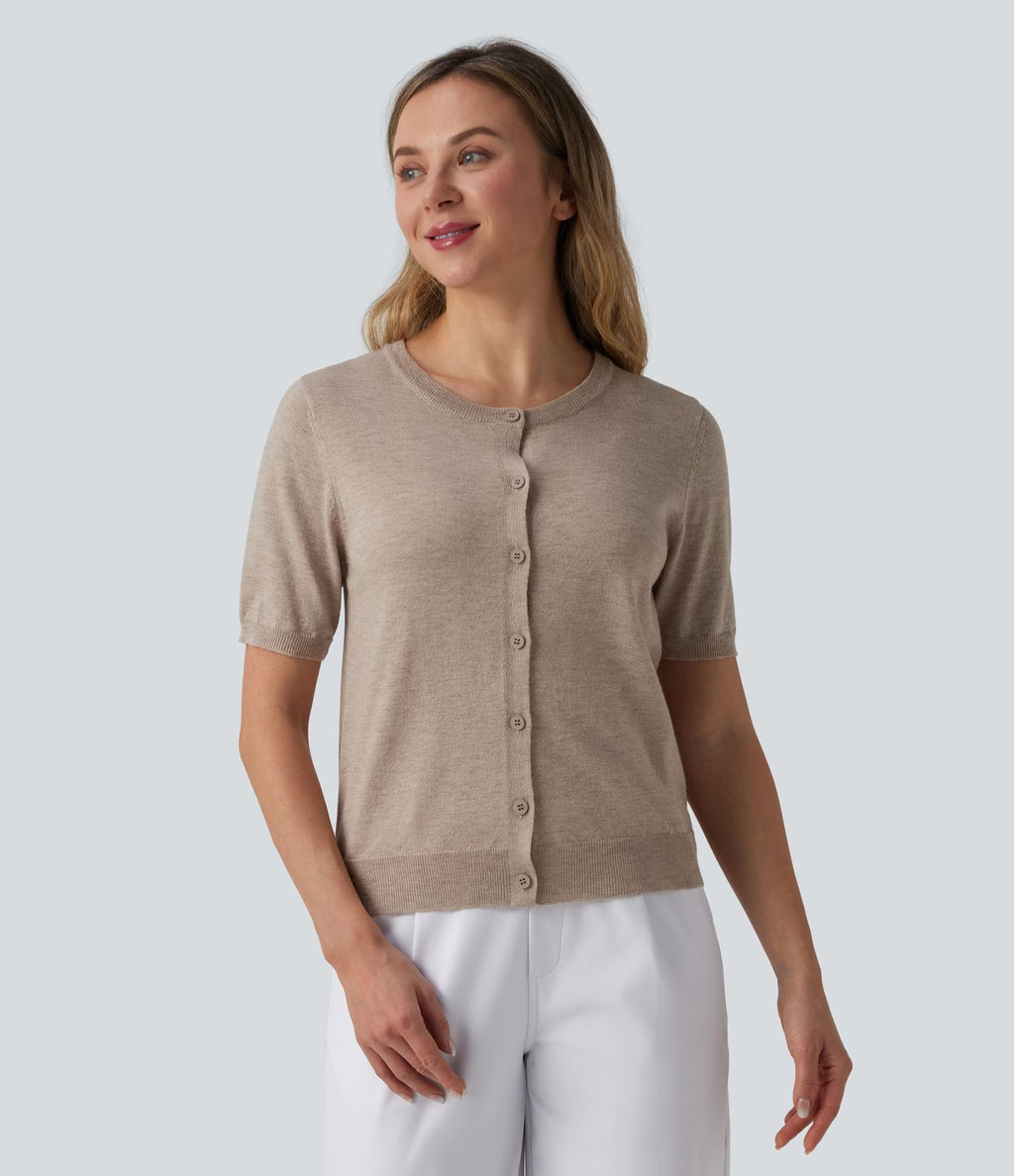 Gilet de travail col rond manches courtes mélange laine