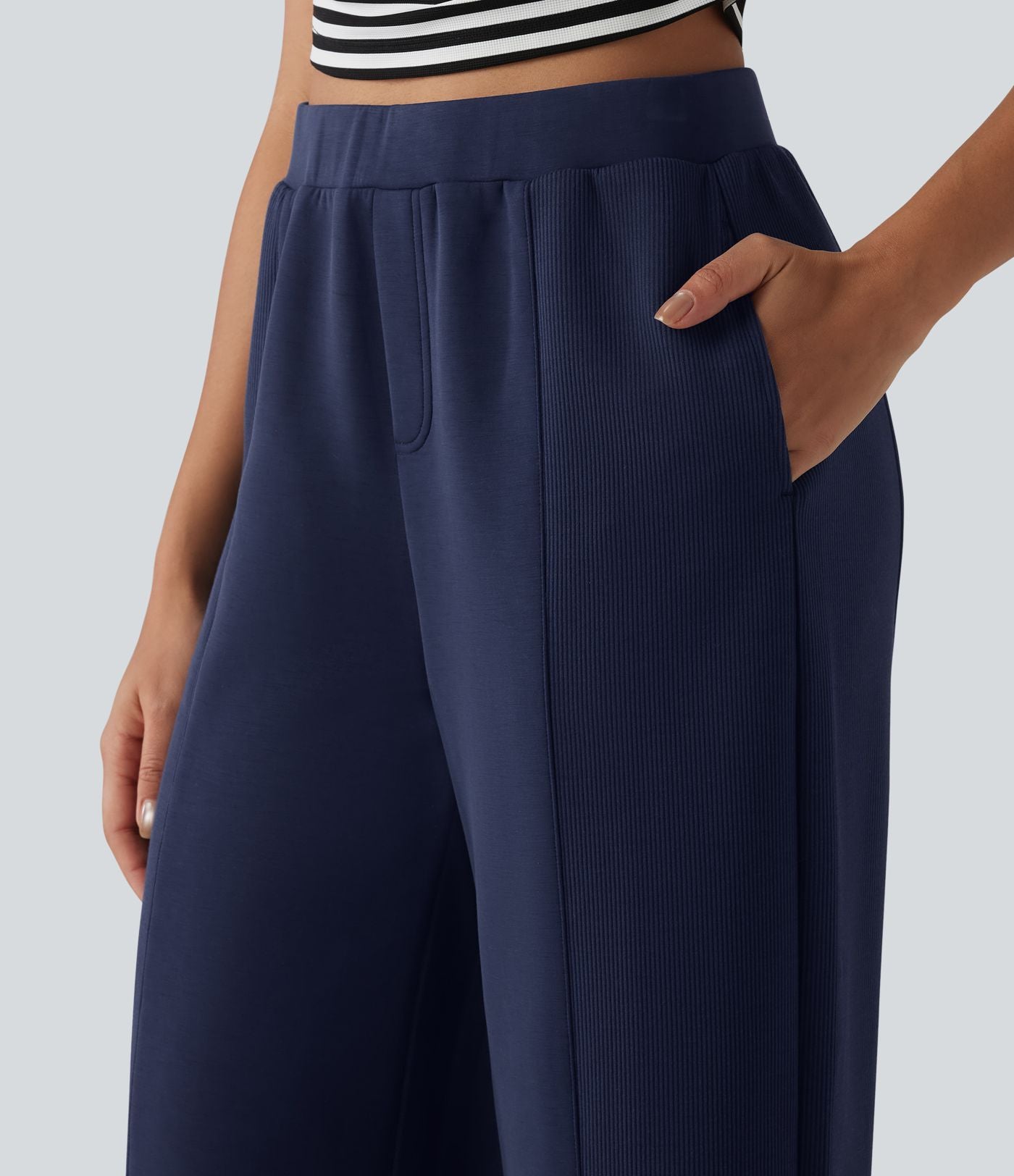SpacerTek™ Pantalon casual large taille haute avec poches