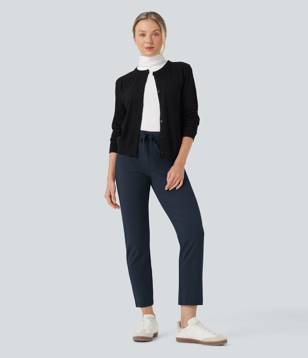 Pantalon de travail ajusté 7/8 repliable taille haute avec cordon de serrage Halara Flex™ DayStretch avec poches