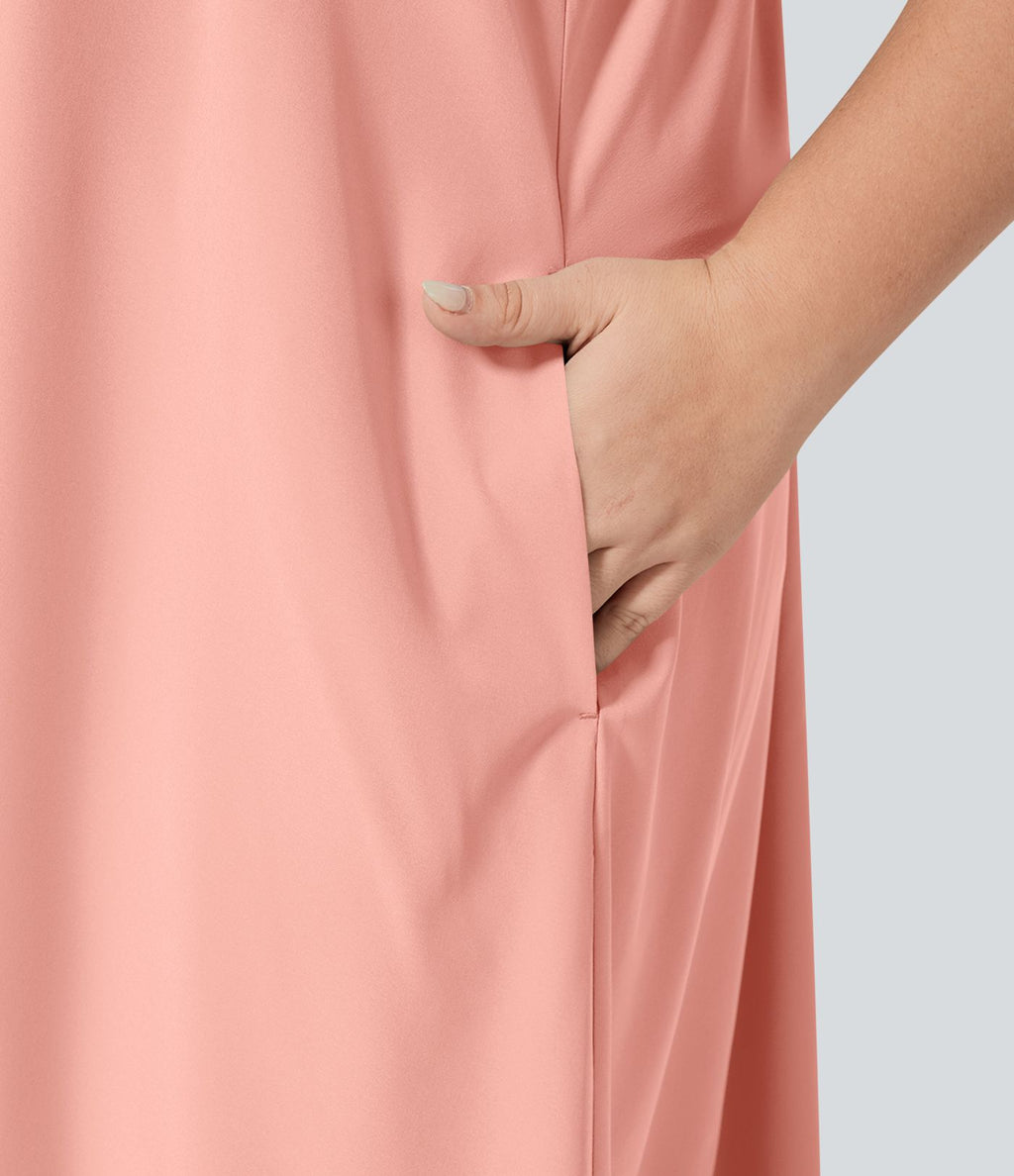Breezeful™ Dos Nu Racerback Poche Latérale Haut Bas Fluide Midi Séchage Rapide Décontracté Robe Grande Taille