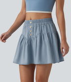 Jupe mini casual trapèze en denim lyocell drapé taille mi-haute