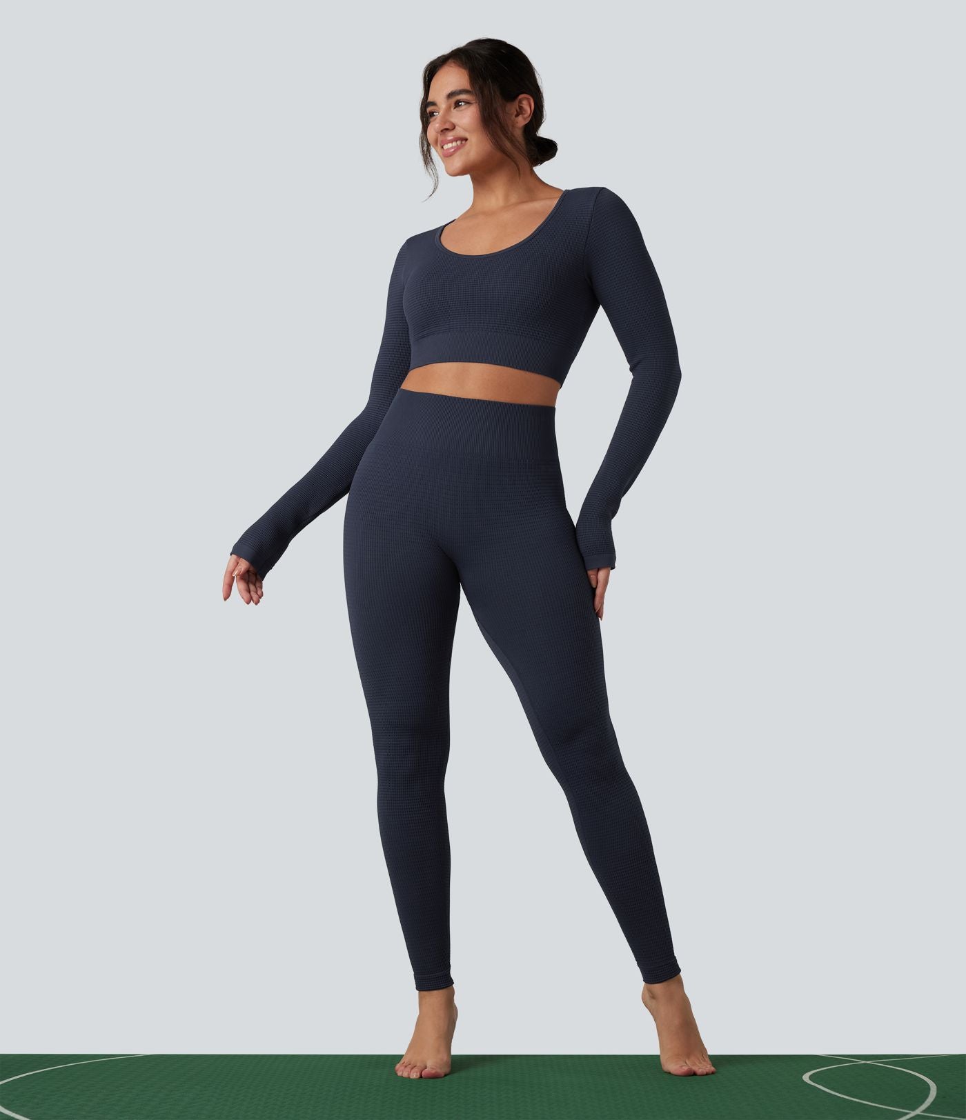 Haut de sport yoga court en maille gaufrée à manches longues sans couture OneForm Seamless Flow