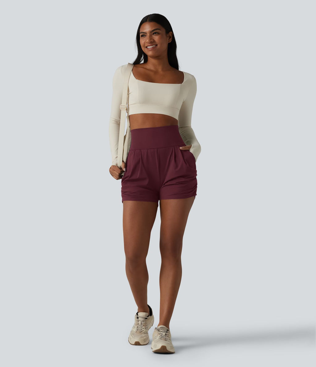 Short de yoga SoftlyZero™ Airy taille haute froncé effet frais InstantCool 7,5 cm avec poches