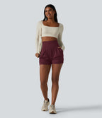 Short de yoga SoftlyZero™ Airy taille haute froncé effet frais InstantCool 7,5 cm avec poches