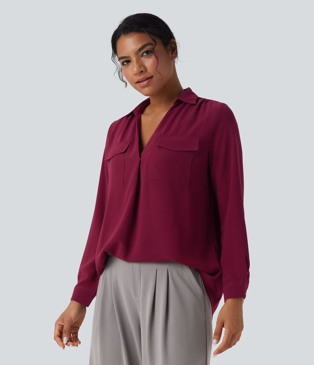 Chemise de travail col V manches longues avec poches
