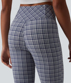 Pantalon évasé taille haute croisée ventre plat à carreaux en tissu froissé séchage rapide avec poches