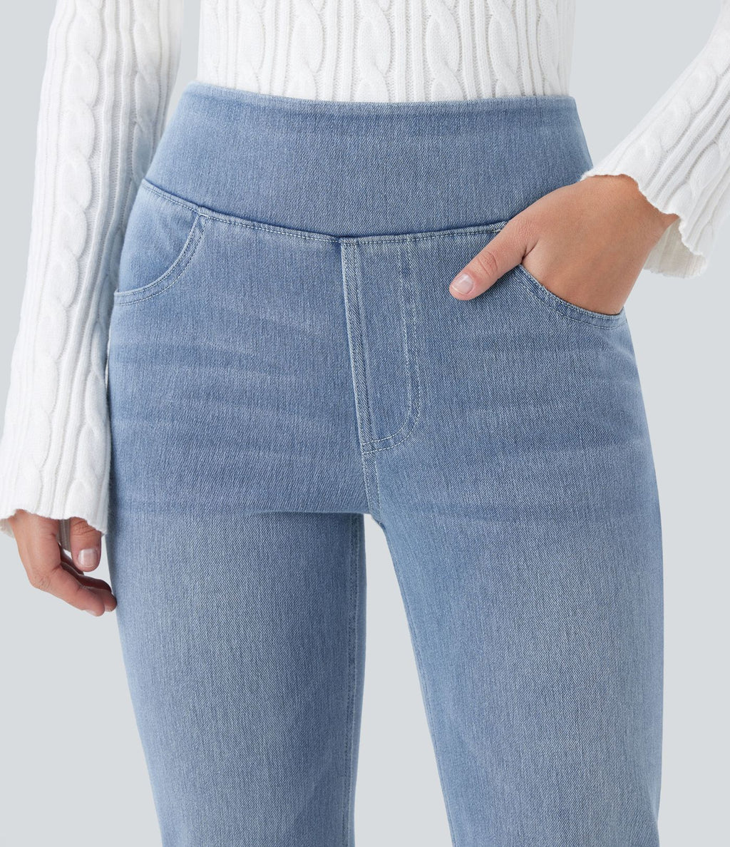 Halara Flex™ Jean bootcut décontracté extensible délavé taille haute à poches multiples