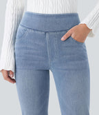 Halara Flex™ Jean bootcut décontracté extensible délavé taille haute à poches multiples