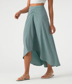 Jupe longue taille haute ourlet asymétrique aspect lin