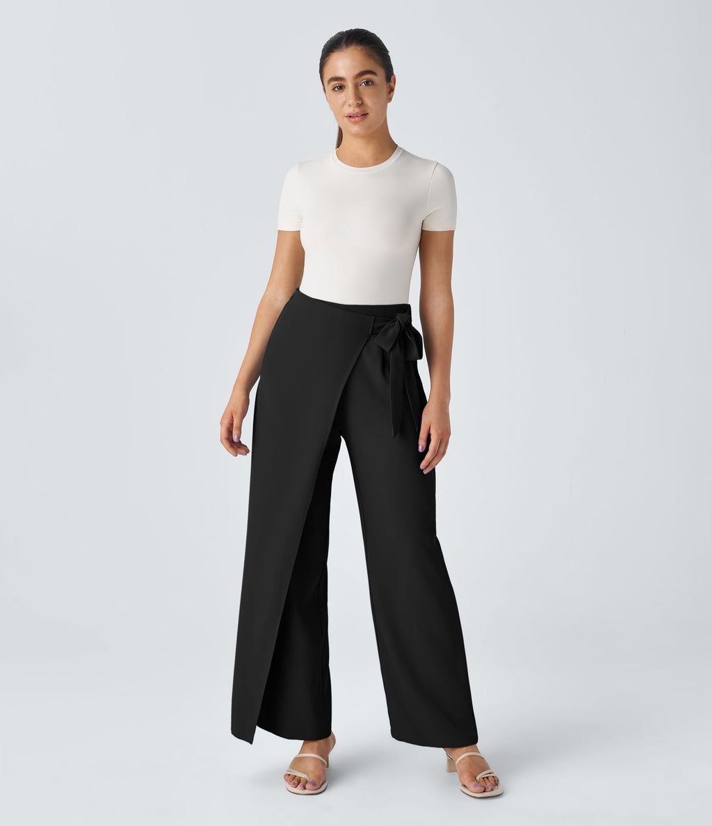 Pantalon Tailleur Large Fluide Taille Haute Fermeture Éclair Invisible
