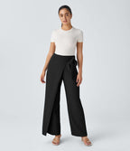 Pantalon Tailleur Large Fluide Taille Haute Fermeture Éclair Invisible