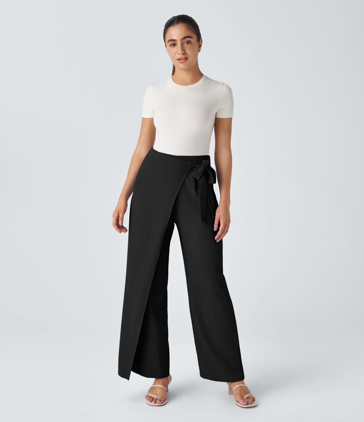 Pantalon Tailleur Large Fluide Taille Haute Fermeture Éclair Invisible