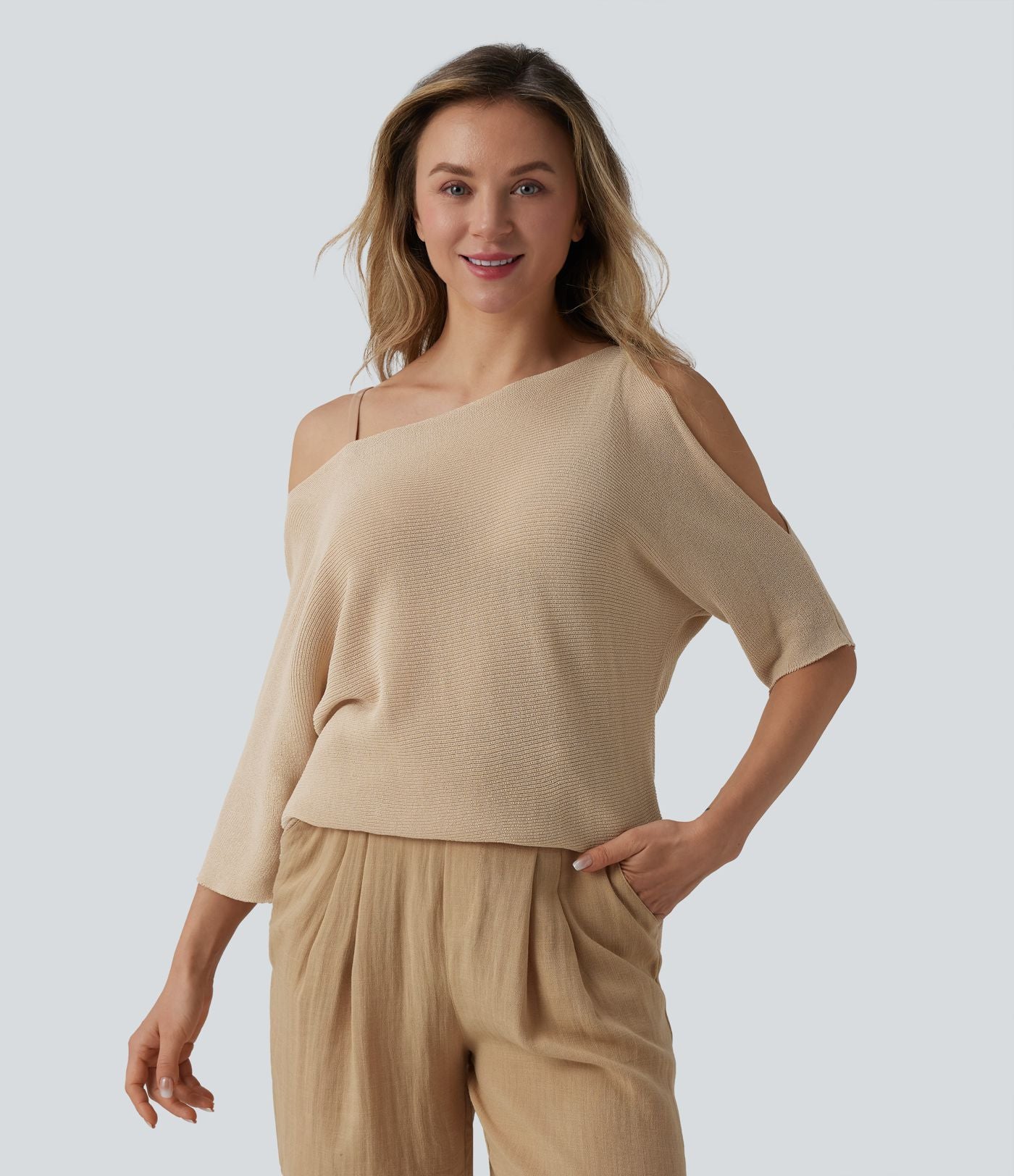 Pull décontracté asymétrique demi-manches