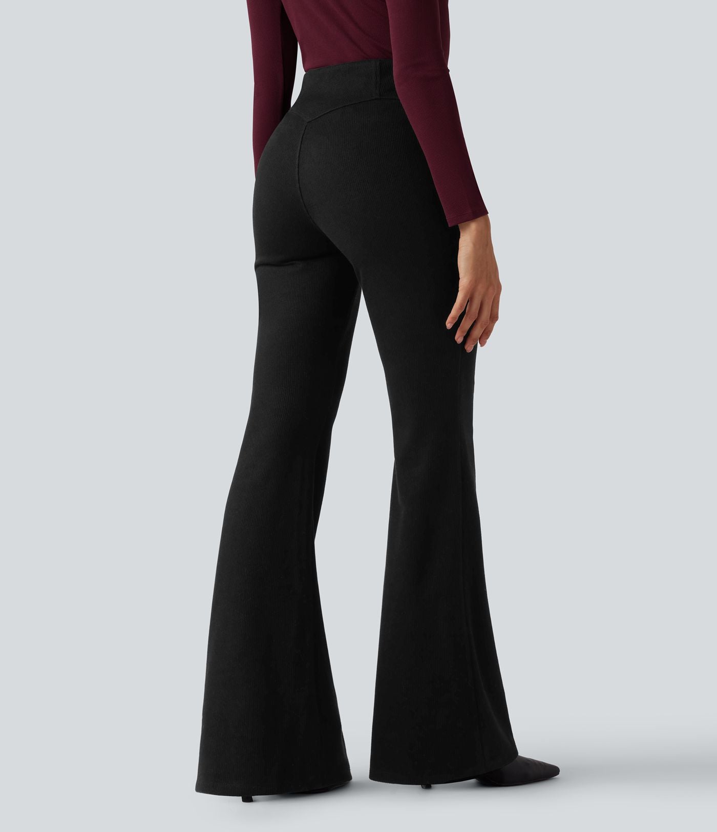 Pantalon  taille haute décontracté évasé côtelé gainant