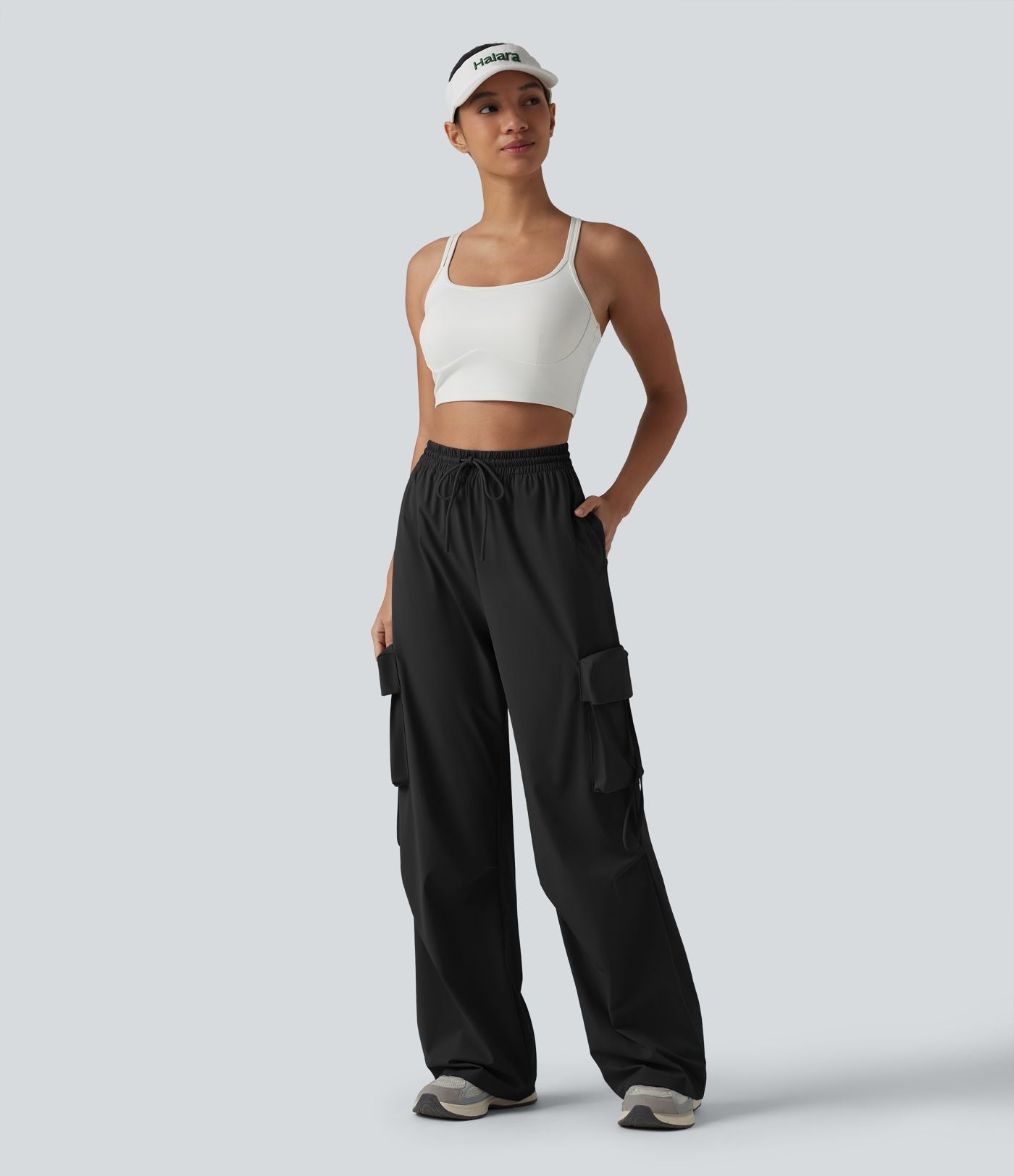 Pantalon cargo droit de sport taille haute effet frais InstantCool à séchage rapide, cordon de serrage et poches, protection solaire UPF40+