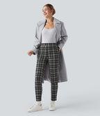 Halara Flex™ Pantalon skinny tailleur taille haute à motif pied-de-poule avec poches arrière