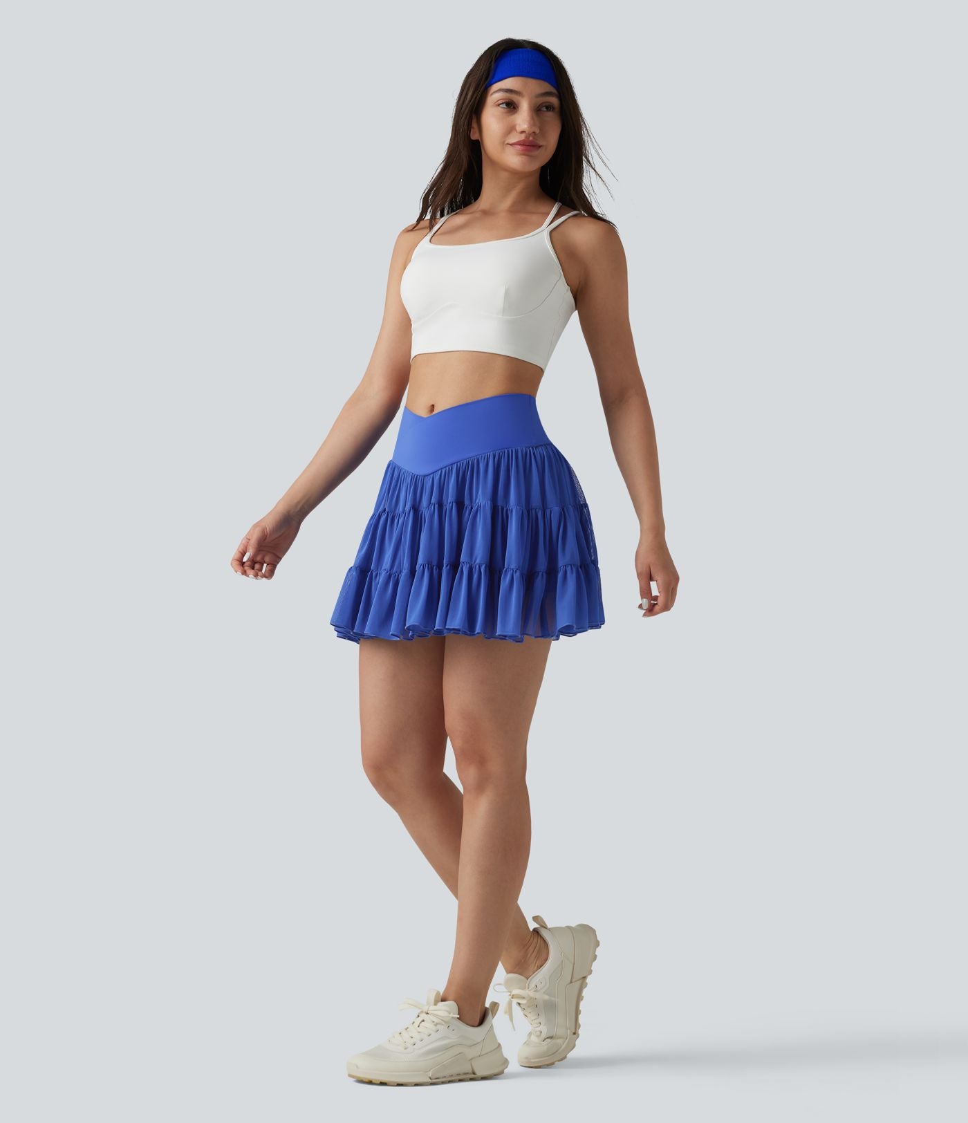 Jupe-short de tennis mini taille haute croisée fluide avec poches